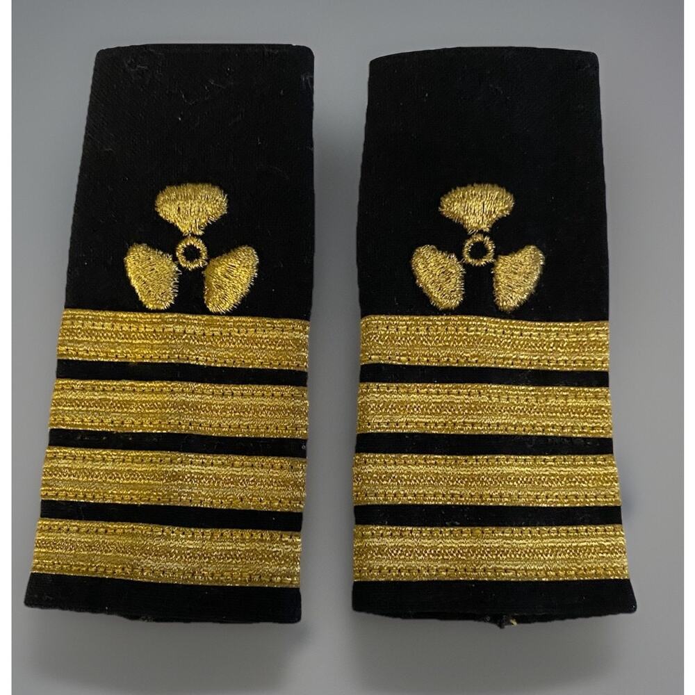 Vintage Bullion Marine Ship Engineer Shoulder Board Epaulette 4 Bar Pair F
